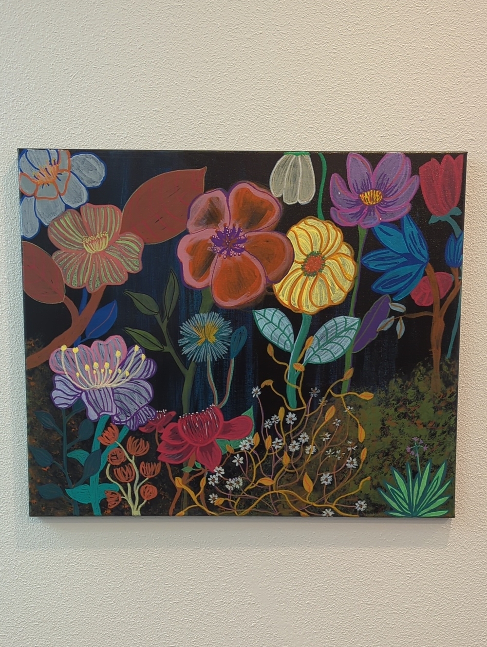 Hand-Painted Floral Wall Art Canvas - Multicolor